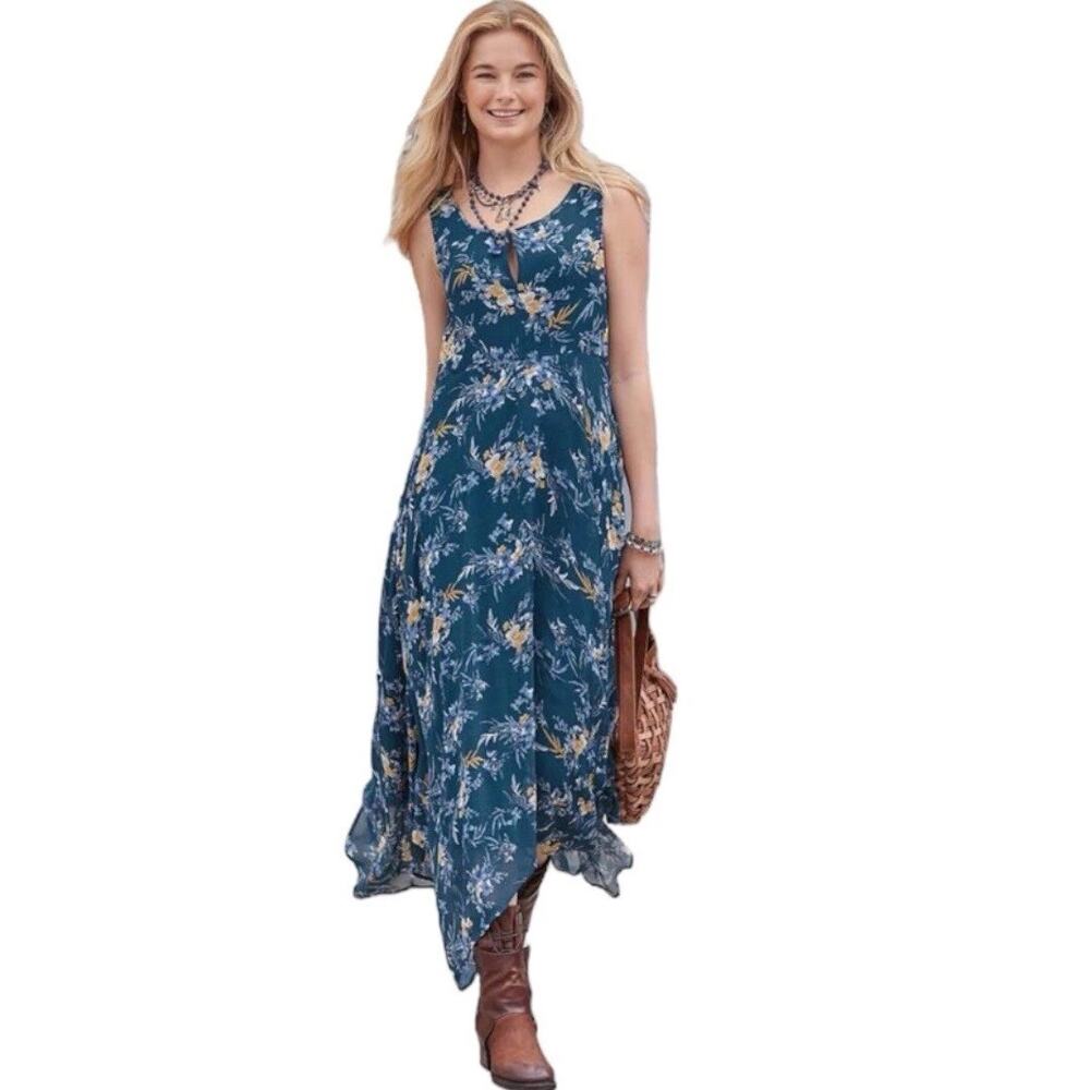 Sundance Blue on the Breeze Sleeveless Boho Cottage Floral Sundress 14